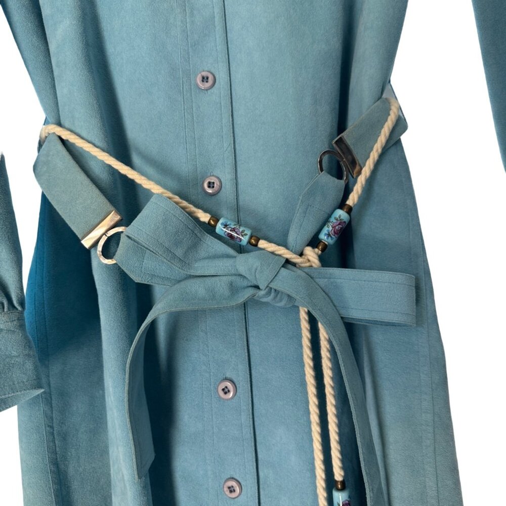 Vintage Shannon Rodgers For Jerry Silverman Teal Suede Dress Belt/Flower USA Mad - Picture 3 of 9